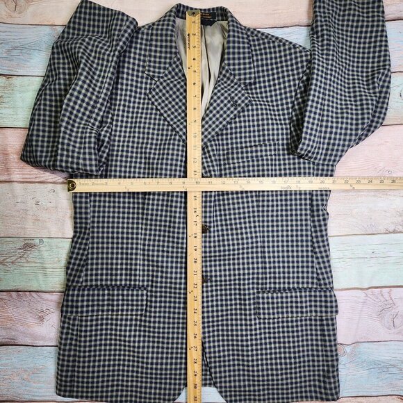 Vintage Plaid Wool Blazer Jacket Nordstrom Nathan David, Men's 40S - Picture 10 of 13
